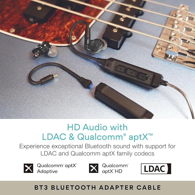 MEE audio M6 PRO Musicians' In-Ear Monitors Wired + Wireless Combo Pack: Includes IEMs, 2 Audio Cables and BT3 Hi-Res Bluetooth Audio Adapter w/aptX, LDAC, Auracast Support, & Built-In Headset (Black)