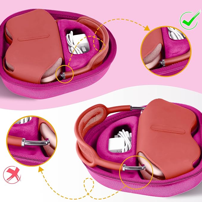 co2CREA Hard Case with Sleep Mode Replacement for Apple AirPods Max 2 / AirPods Max Wireless Over-Ear Headphones (Rose Case)