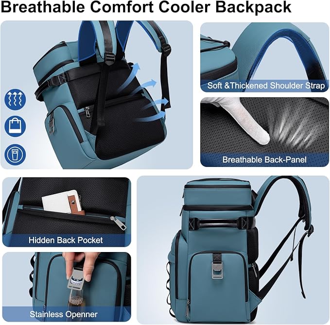 Weitars Insulated Cooler Backpack,Double Deck Waterproof Soft Cooler Bag,Backpack Coolers Leak Proof Lunch Backpack for Men Women for Travel,Camping,Picnic,Beach,Picnic,Outdoor 31L/52 Can