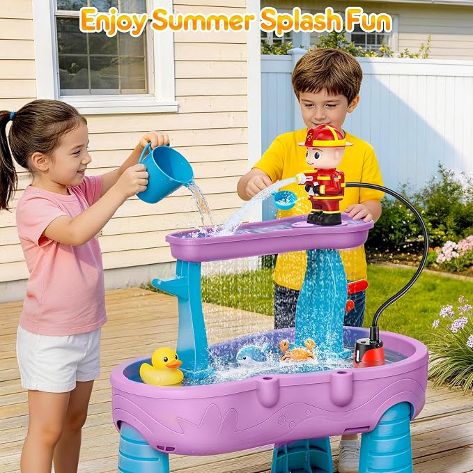 WITALENT Water Table Pump, Fireman Water Pump for Water Table for Kids Ages 3-5, 5-Gear Adjustable Water Flow，Rechargeable Battery Powered Use, Magnetic Base, No Drilling, NOT Included Water Table