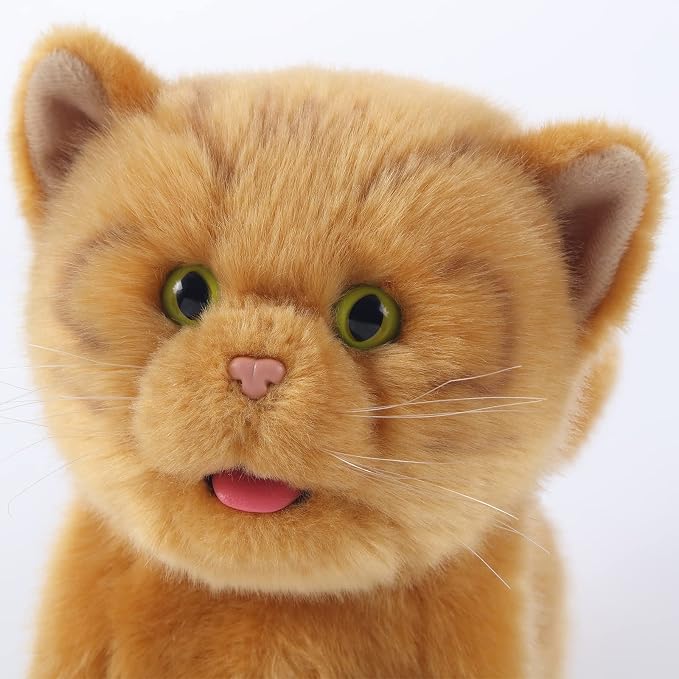 CU-MATE Electronic Stuffed Walking Cats, Realistic Interactive Pet Toy Cat, Walking, Barking, Wagging Tail & Talking, Present Gifts for 3+ Year (Orange Cat)
