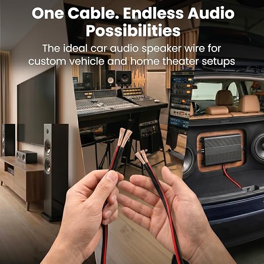 GEARit Speaker Wire 14 Gauge 100 ft,Flexible Speaker Cable with Foot Markers & Polarity Markings,14 Gauge Wire for Car Audio & Home Theater Speakers,Audio Cable for DIY Installations,CCA(Black)