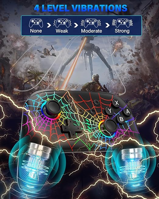 Switch Controller, Wireless Pro Controller Compatible with Nitendo Switch/Switch 2/Switch Lite/Switch OLED, Switch Controller Pro, Rechargeable Switch Remote Gamepad with 6-Axis Gyro,10 LED Light