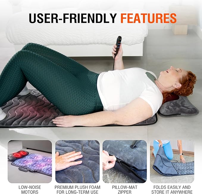 Powermat Full Body Massage Mat with Heat - Shiatsu Back Massager Pad for Bed, Chair & Recliner - Electric Vibrating Heating Pad - Whole Body Massager Mat for Pain Relief - Massage Mattress by Powerfit