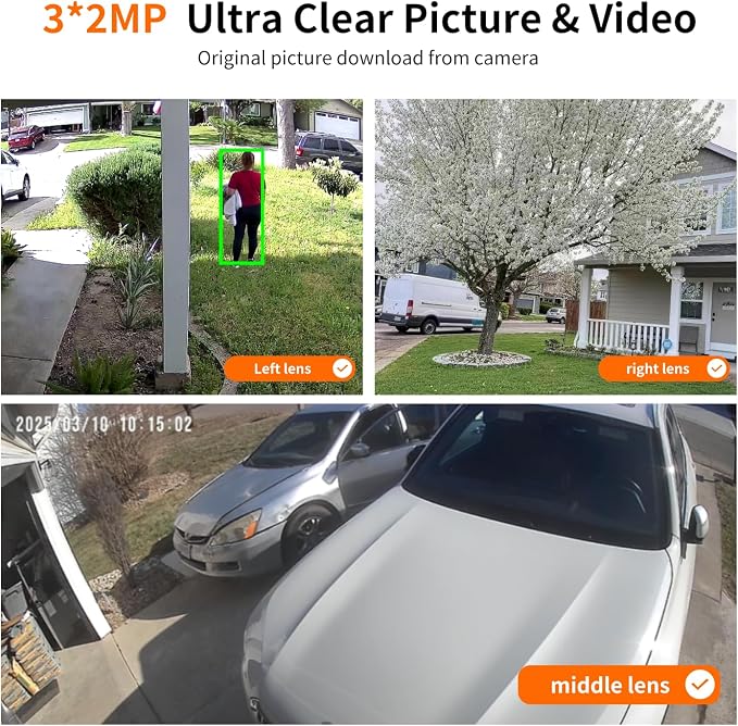 Triple Lens Outdoor Wireless Security Camera, Outdoor Cameras for Home Security, Color Night Vision, Outdoor Camera Two Way Audio for Home and Farm