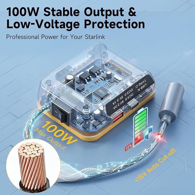 Starlink Mini Battery Adapter Compatible with DeWalt 18V-20V Max Battery to DC Plug Starlink Mini Power Supply, with Independent Button and Low Voltage Protection for Starlink mini Batteries