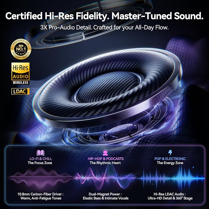 Linklike Most Comfortable Open Ear Clip-on Earbuds [Patented Zero Pressure & Top Hi-Fi] Hi-Res LDAC, 40H+ Battery, AI Clear Calls & No Sound Leakage, Ultralight 5g Fit for All Ears, Ideal Gifts-Black