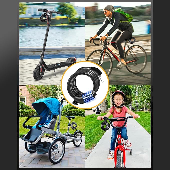 Bike Lock Cable Combination 5 Digit 3 Feet Resettable Long Bicycle Lock Cable Anti Theft High Security Bicycle Lock for Electric Bike Scooter Outdoor Use