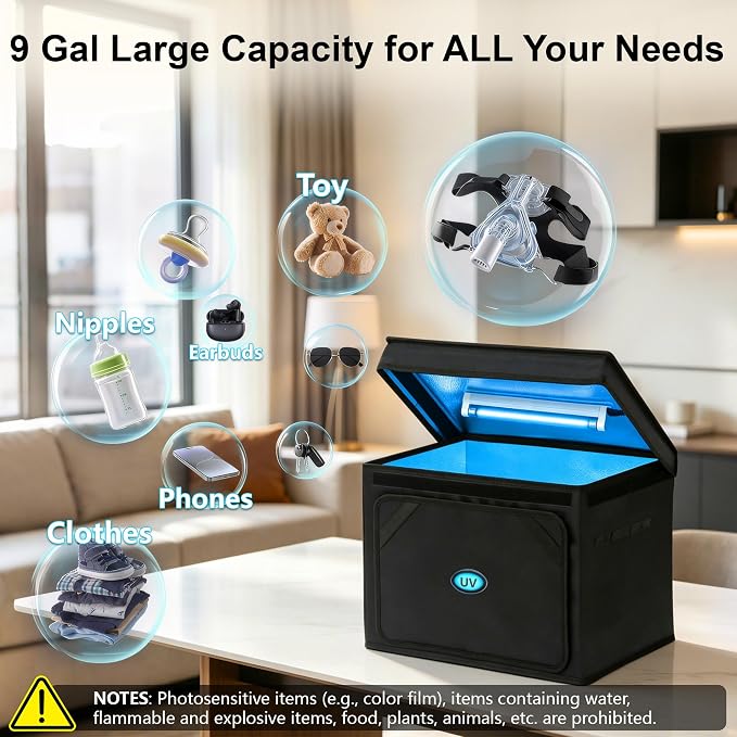 Large UV Sanitizer Box, 36L Portable Sanitizing and Cleaning Machine with 3-Level Timer, Foldable UV Cleaner Box for Household Use Like Phone, Towel, Key, Etc. Ozone Free