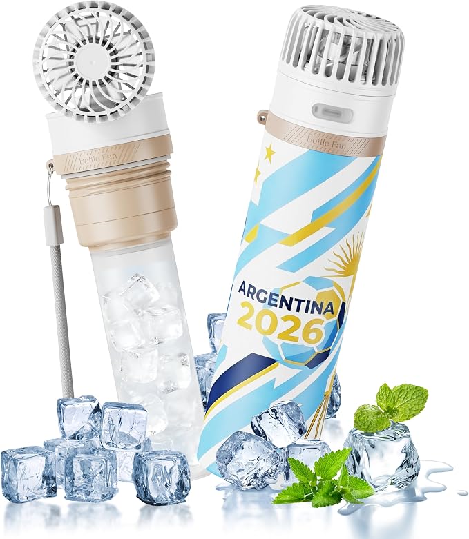 2-in-1 Handheld Fan & Ice Therapy Cup, 7000 RPM Cooling Fan with Long-Lasting Cold Retention, Personal Fan & Reusable Cold Compress for Sports Recovery & Heat Relief, Argentina Theme