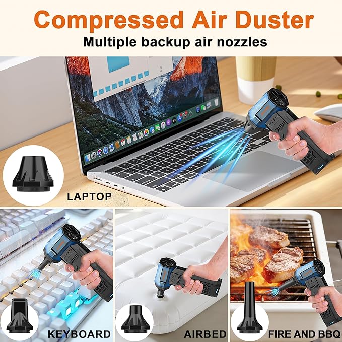 Air Duster - 250,000RPM Compressed Air Duster, Replaceable Batteries 2pcs,Long Life-mini Blower, 3-Gear Adjustable- Electeic Air Duster for Keyboard,PCs,Leaves,Car Cleaning (X301MAX)