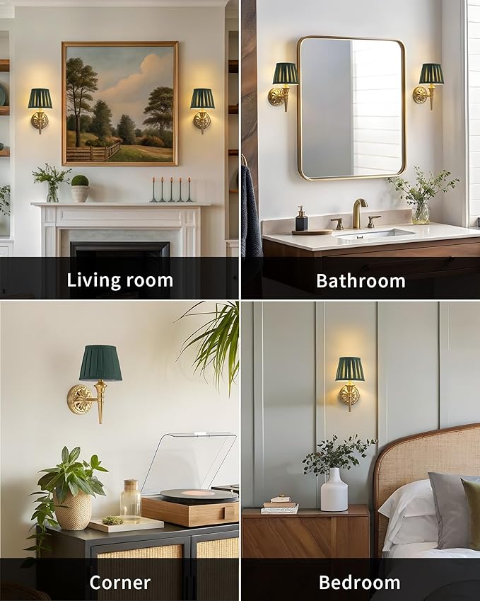 KDG Cordless Wall Sconces Set of 2, Small Wireless 5200mAh Rechargeable Battery Fabric LED Wall Lamps, Portables Lightings for Wall Painting, Living Room, Bedroom, Hallway, Gifts, Night Light (Green)