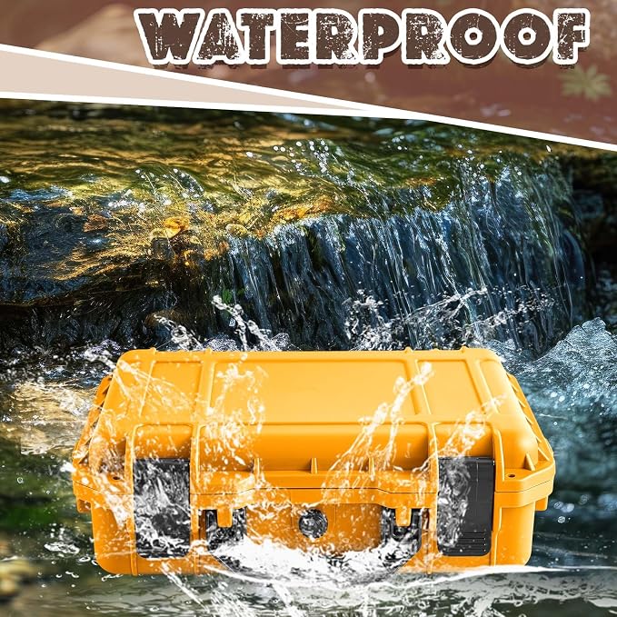 Relaxweex 1 Pcs Waterproof Hard Case with DIY Customizable Foam Insert Portable Protective Case with Knife for Camera Drones Equipments Tools Test Instruments(Yellow,11.3 x 8.7 x 4.2 Inch)