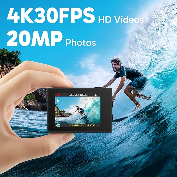 AKASO EK7000 4K30fps Action Camera with 256GB MicroSDXC U3 Memory Card Accessories Kit Bundle Ultra HD 131FT Waterproof Camera EIS WiFi Remote Control 4X Zoom Underwater Camera