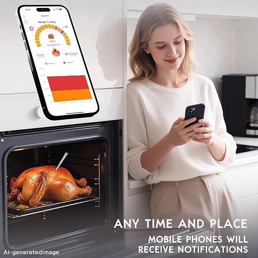 Smart Bluetooth Wireless Meat Thermometer Digital,2 Pcs Probe & LCD Screen for Grill,BBQ,Smoker,Air Fryer,Kitchen, Oven,Perfect for Turkey,Steak,Chicken