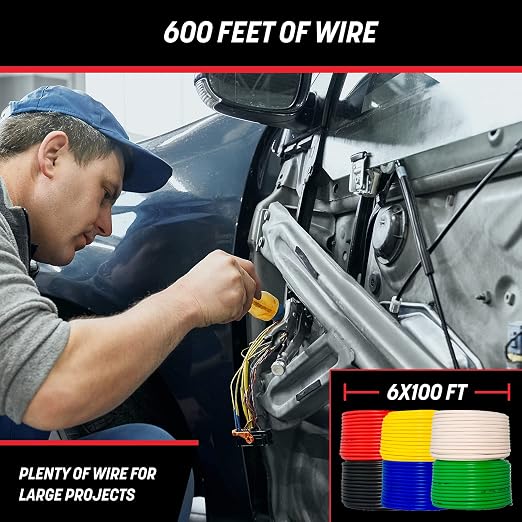 GS Power 600ft CCA 16 Gauge Wire Automotive, 100ft Spool-6 Colors, 16 AWG 12v Low Voltage, Speaker Electrical Wire Low Voltage Primary for Car Stereo Audio Trailer Harness Hookup Wiring LED Light DIY