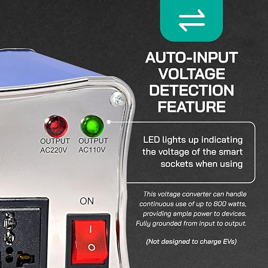 LiteFuze 1000W Voltage Converter Step-up/Down Auto Power Transformer - 110/120v to 220/240v - Heavy Duty – Circuit Breaker Protection – Converting Box Technology - Blue