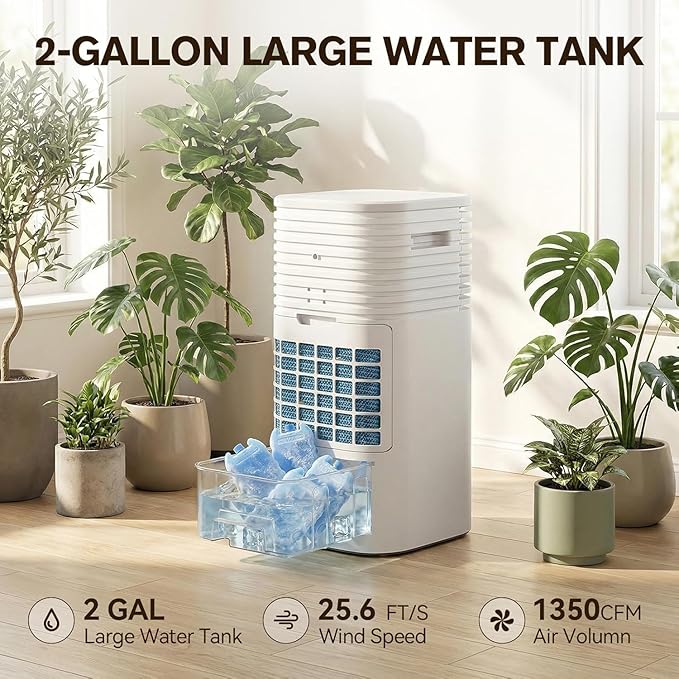 3-IN-1 Portable AC Unit with Remote, 24" Windowless Portable Air Conditioner, 15H Timer & 120°Oscillation, 2-Gal Tank, 3 Modes & 3 Speeds, Ultra-Quiet Ventless Swamp Cooler for Home Office, White