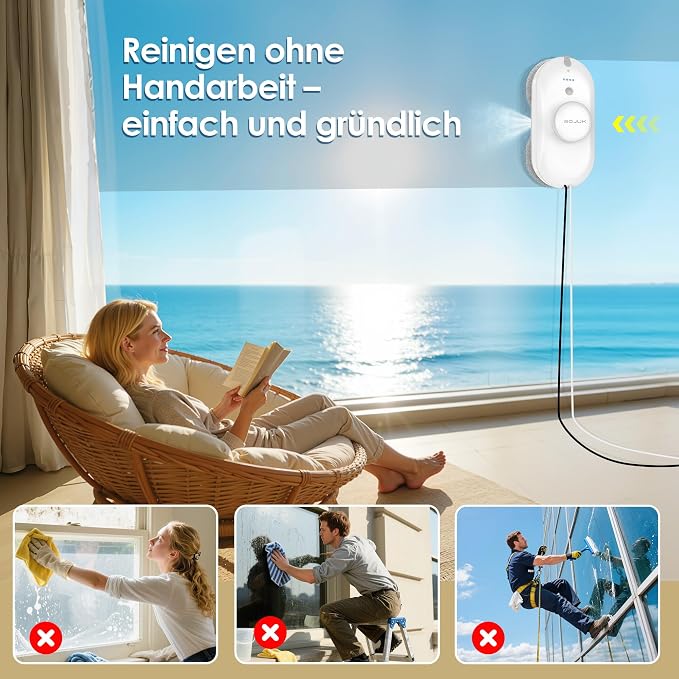 Window Cleaning Robot, 5000Pa Suction, Dual Spray, AI Smart Path Planning, Wet and Dry Glass Cleaner with Edge Detection and Anti-Drop Protection for High-Rise Windows