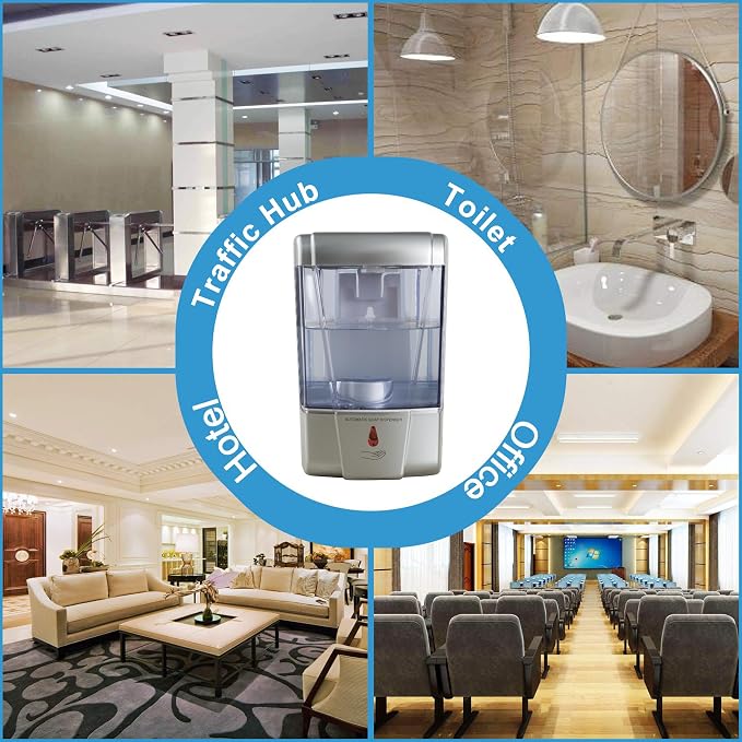 Automatic Sensor Soap Dispenser Wall Mount Silver, Touchless Induction Hand Sanitizer Dispenser for Bathroom with Gel or Liquid, 20 Oz
