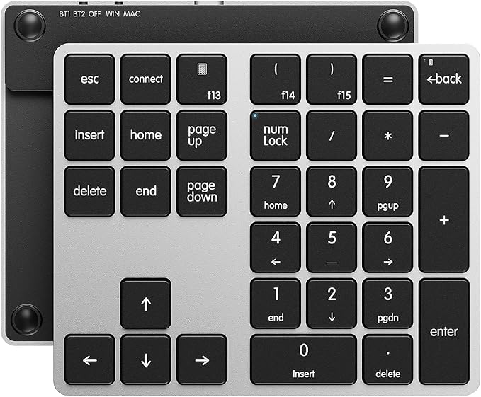 Kisnt KN300BT Bluetooth Number Pad for Laptop, 34- Key Wireless Rechargeable Numeric Keypad Portable External Numpad for MacBook, Tablets, Mac, iOS, Android, Windows PC