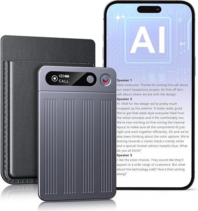 FancyDove AI Voice Recorder, 64GB Storage, Auto Transcription Summary & MindMap, Phone Recording, Note Taking, Playback, for Meetings, Lectures & Interviews (1 Year Subscription Included) (Grey)
