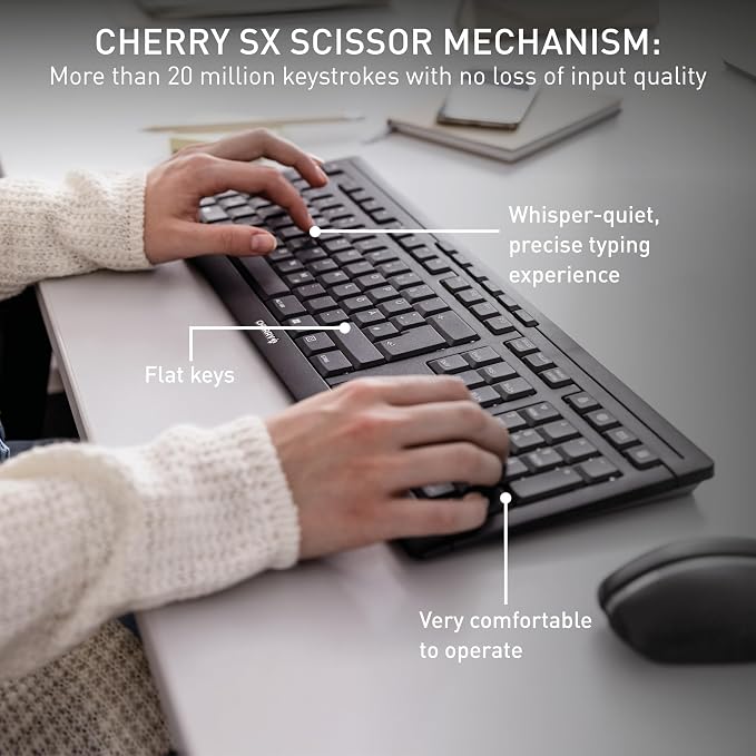CHERRY Stream Desktop, Wireless Keyboard & Mouse Combo, 2.4 GHz Connection, Quiet Keys, Slim Design, Comfortable Writing, Battery-Powered, QWERTY, Black
