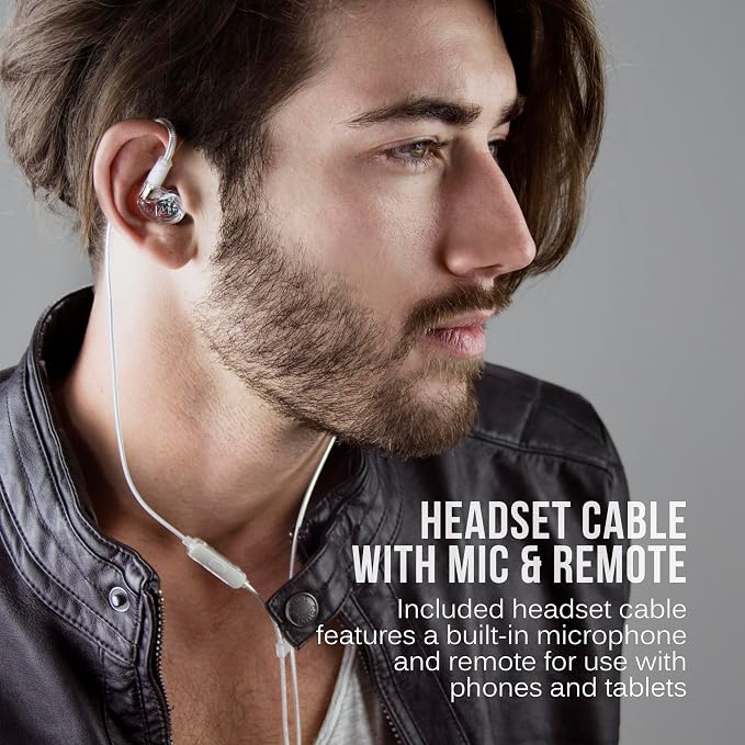 MEE audio M6 PRO In Ear Monitor Headphones for Musicians, 2nd Gen Model With Upgraded Sound, Memory Wire Earhooks & Replaceable Cables, Noise Isolating Professional Earbuds, 2 Cords Included (Clear)