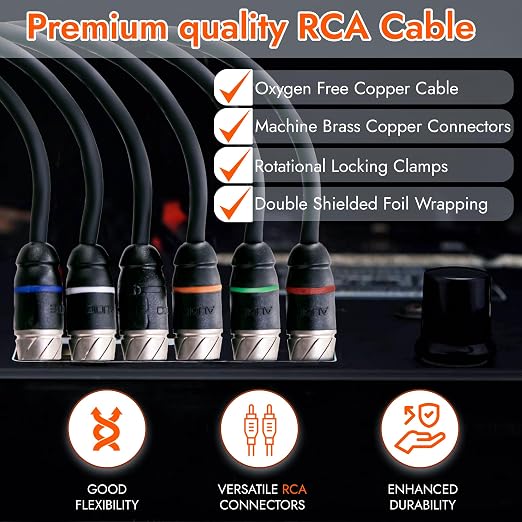Elite Audio Premium Series 17ft. 6-Channel Car Audio RCA Cable – Double Shielded, Oxygen Free Copper, Noise Reducing Audio Cable for Amplifiers, Subwoofers, Speakers, and Processors – PRM617