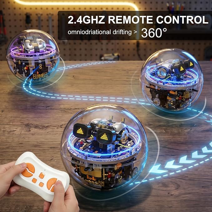 STEM Robot Building Kit, 804PCS APP & Remote Control Spherical Robot Ball for Kids Ages 8-14, Mechanical Building Blocks, Cool RC Toy with 17 LED Expressions, Cyberpunk Gift for Boys and Girls