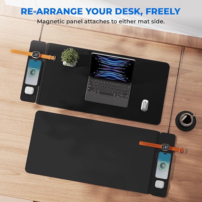 25W Fast Wireless Charging Desk Mat, 2nd Gen 3 in 1 Wireless Charger Mouse Pad, Waterproof Ultra Smooth Non-Slip Gaming Desk Pad, XXL Large 35.43"x15.75" Office Desk Mat