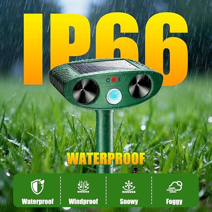 2026 Upgraded Solar Ultrasonic Animal Repellent Outdoor Deer Cat Repellent with Motion Sensor Flash Light, IP65 Waterproof Repeller Keep Rodent Squirrel Raccoon Opossum Skunk Out of Yard Farm
