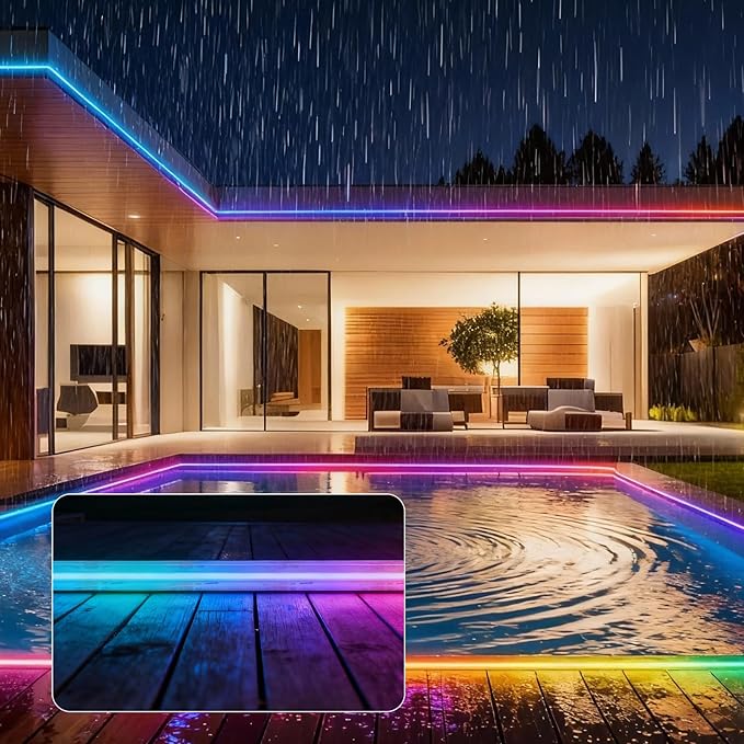 40ft COB RGB+IC LED Strip Lights, Bright Dream Color COB LED Light Strip with RF Remote App Control Music Sync Color Changing for Garden Outdoor Home Decor Pool Patio Party DIY Decoration-1 Roll