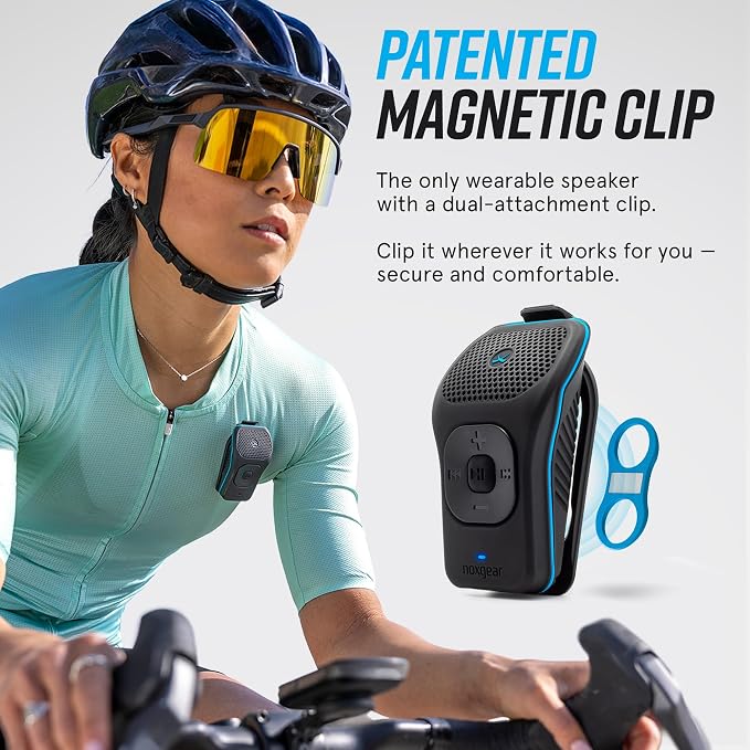 noxgear 39g Wearable Bluetooth Speaker, Magnetic Mini Clip-On EDC Gear, Waterproof Up to 15 Hours Playtime | Clip On Speaker, Wearable Speaker with Microphone, 100ft Range (Color: Bright Blue)
