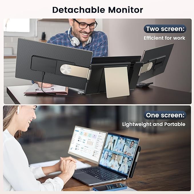 Laptop Screen Extender, 15.6" Detachable Triple Portable Monitor, 1080P FHD IPS Display, Sturdy & Durable, USB-C/HDMI Plug-Play Monitor Extender for Mac/Win/Android, Fits 13-17" Laptops