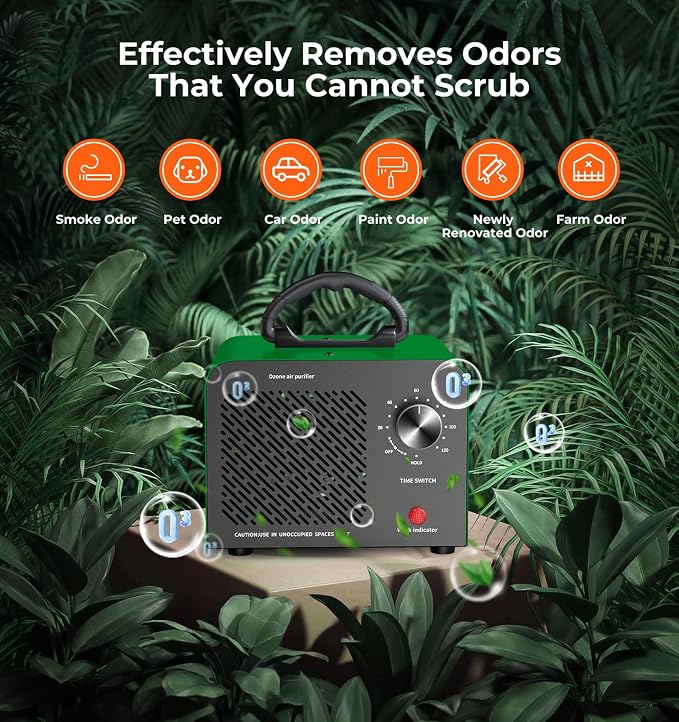 Hadlook Ozone Generator, 48,000mg/h High Capacity O3 Machine for Large Spaces Up to 4,000 Sq Ft, Portable Odor Eliminator for Car, Home, Basement, Smoke, Pets, and Commercial Use, Green