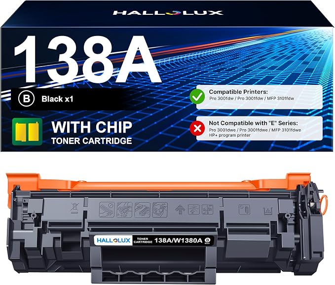 138A W1380A Toner Cartridge Black Compatible Replacement for HP 138A Black LaserJet Toner Cartridge for Pro 3001dw MFP 3101fdw 3001fdw Printer Ink(1 Pack, with Chip)