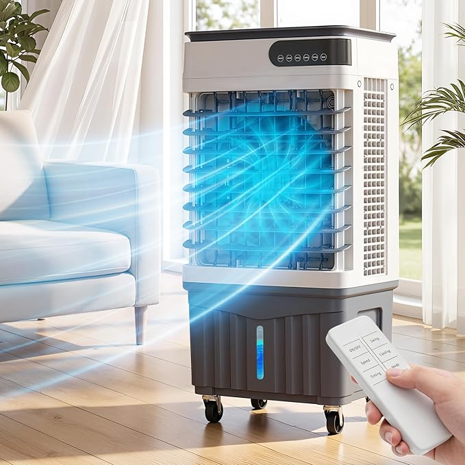 2800CFM Swamp Cooler, 4-IN-1 Evaporative Air Conditioners With 9.8 Gal Water Tank, 4 Ice Packs, Remote, 12H Timer, 120°Oscillation, 36”Portable Cooling Fan with 3 Modes&Speeds for Indoor Room （9）