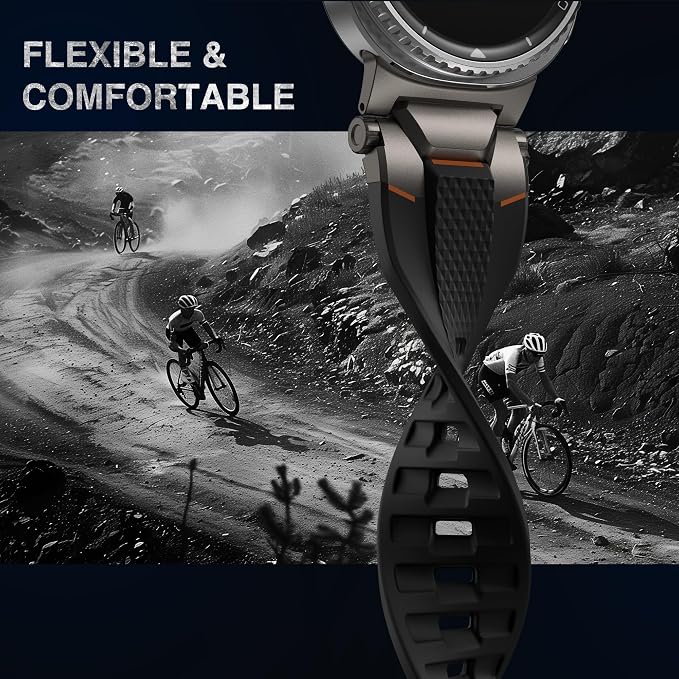 ULTIMAL Rugged TPU Sport Band ONLY for Samsung Galaxy Watch 8 Classic & Galaxy Watch 8 (40/44/46mm), Replacement Strap with Secure Connector, Waterproof Sweat-Resistant, Fit 6.2”-8.9”(Black+Grey)