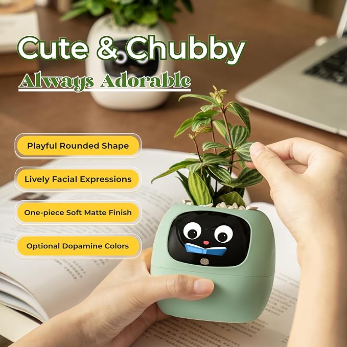 PLANTSIO Ivy AI Smart Planter Intelligent Flower Pot for Home Decoration Plants Companion Neat Desk Setup Gift Pet Planter Robot Guidance on Plant Care with Emojis (Mint)