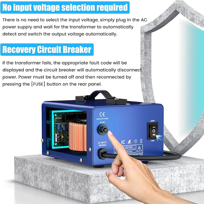 6000 watt Voltage Conversion Transformer Heavy-Duty Step-up/Step-Down AC 110V/120V/220V/240V Power Conversion, with resettable Circuit Breaker Protection, with US Power Cord, LCD Display