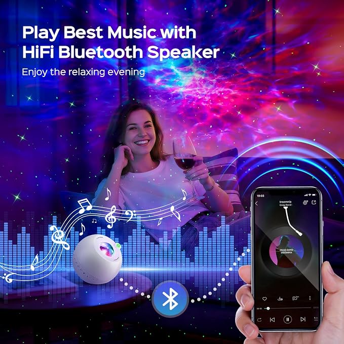 COOLNIGHT White Noise Sound Machine & Spectral Atmosphere Projector, 15 Soothing Pure Music & Nature Sounds, Premium Consumer Electronics Sleep Aid