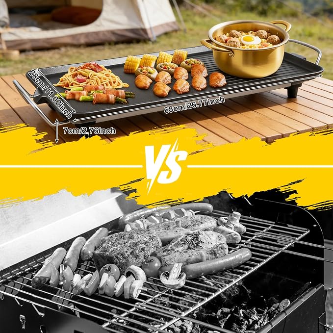 Electric Griddle & Flat Grill with Nonstick Large Cooking Surface and Removable Probe 11" x 26", 32-482℉(Five Gears Adjust)