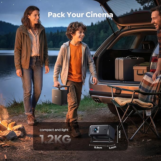 Smart Projector [Bundled with Google TV Stick & 4K Support] with WiFi and Bluetooth, Portable Mini Movie Short Throw Projector Outdoor with Built-in Apps Auto Focus for Home Theater Bedroom Ceiling