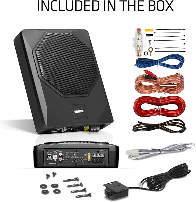 Sound Storm Laboratories US8K 8 Inch Under Seat Powered Car Audio Subwoofer - 800 Watts Max, Low Profile, Built in Amplifier, for Truck, Boxes and Enclosures, Remote Subwoofer Control