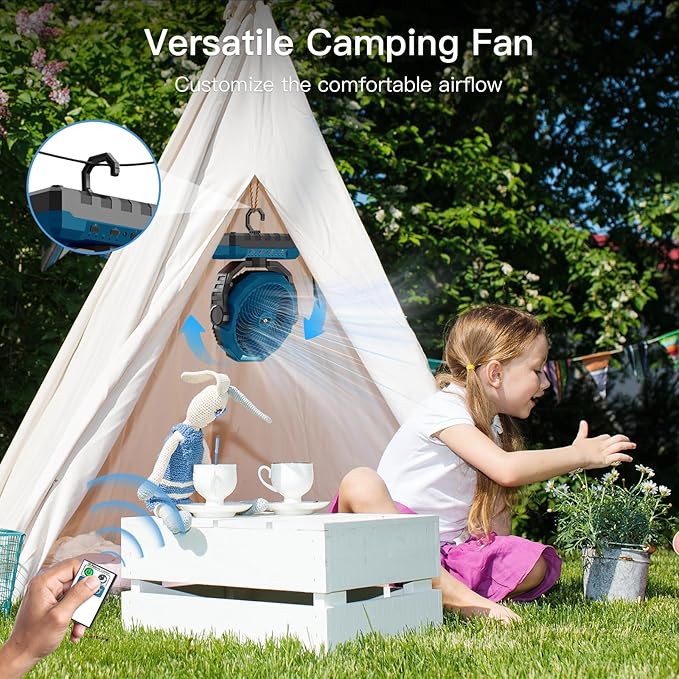 FRIZCOL 3-in-1 Camping Fan - Portable Fans Rechargeable - 24000mAh Battery Powered Fan with Light for Indoor, Outdoor, Tent, Travel, Fishing, Jobsite, Gifts for Men Dad Him - Blue