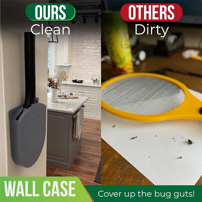 Electric Fly Swatter Racket, Electric Mosquito Swatter, Bug Zapper Racket, Electric Fly Bat with Patented Wall Case, Gray, Black (2 Pack)