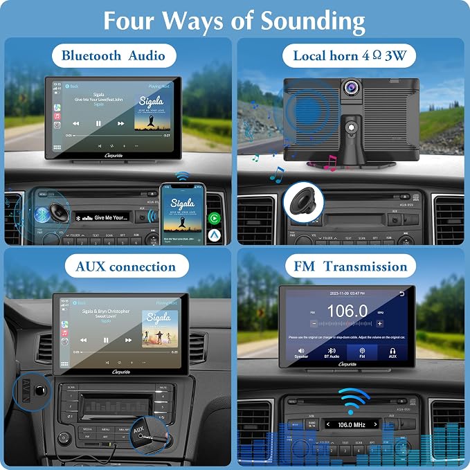 CARPURIDE W905 Wireless Carplay & Android Auto, Portable 9'' Touch Car Screen, 4K Dash Cam,Drive Play Car Play Navigation with Mirror Link/Siri/FM/Bluetooth/Light Sensor