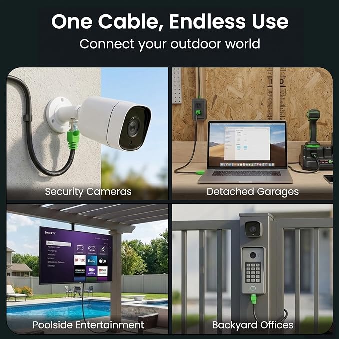 GEARit Cat6 Ethernet Cable 75ft, Outdoor Direct Burial Cat 6 Cable 24AWG High Speed Up to 10Gbps/550MHz, LLDPE (PE) UV-Resistant Waterproof Jacket, CCA RJ45 Lan Internet Cable for Router- Black,75FT