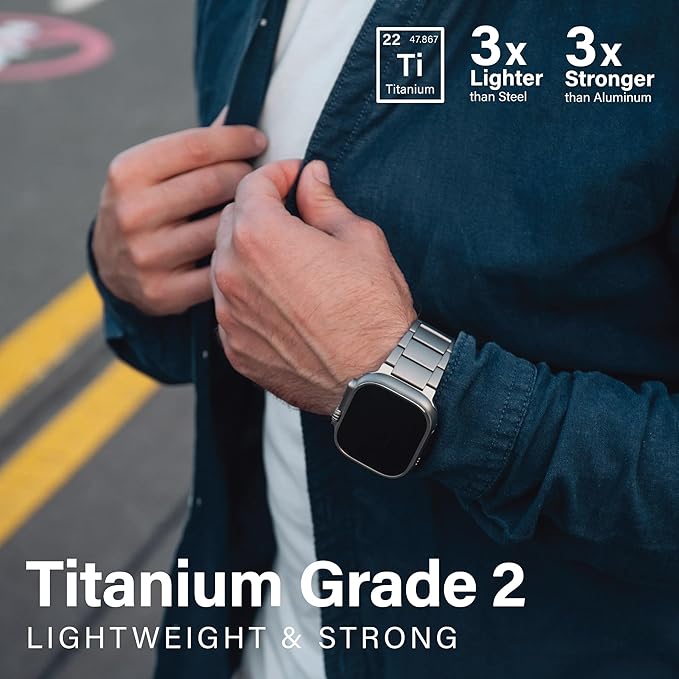KORDIZ Titanium Watch Band T01 - Fits Apple Watch ULTRA 3 & ULTRA 2/1 (49mm) - Adjustable Titanium Apple Watch Band with Secure Clasp - Premium Color Matching Band (T01 | ULTRA Silver)